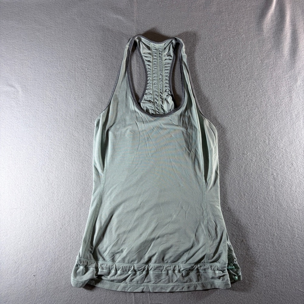 Lululemon Run Stay Focused Tank Green Striped Ruched Racerback Size‎ 8